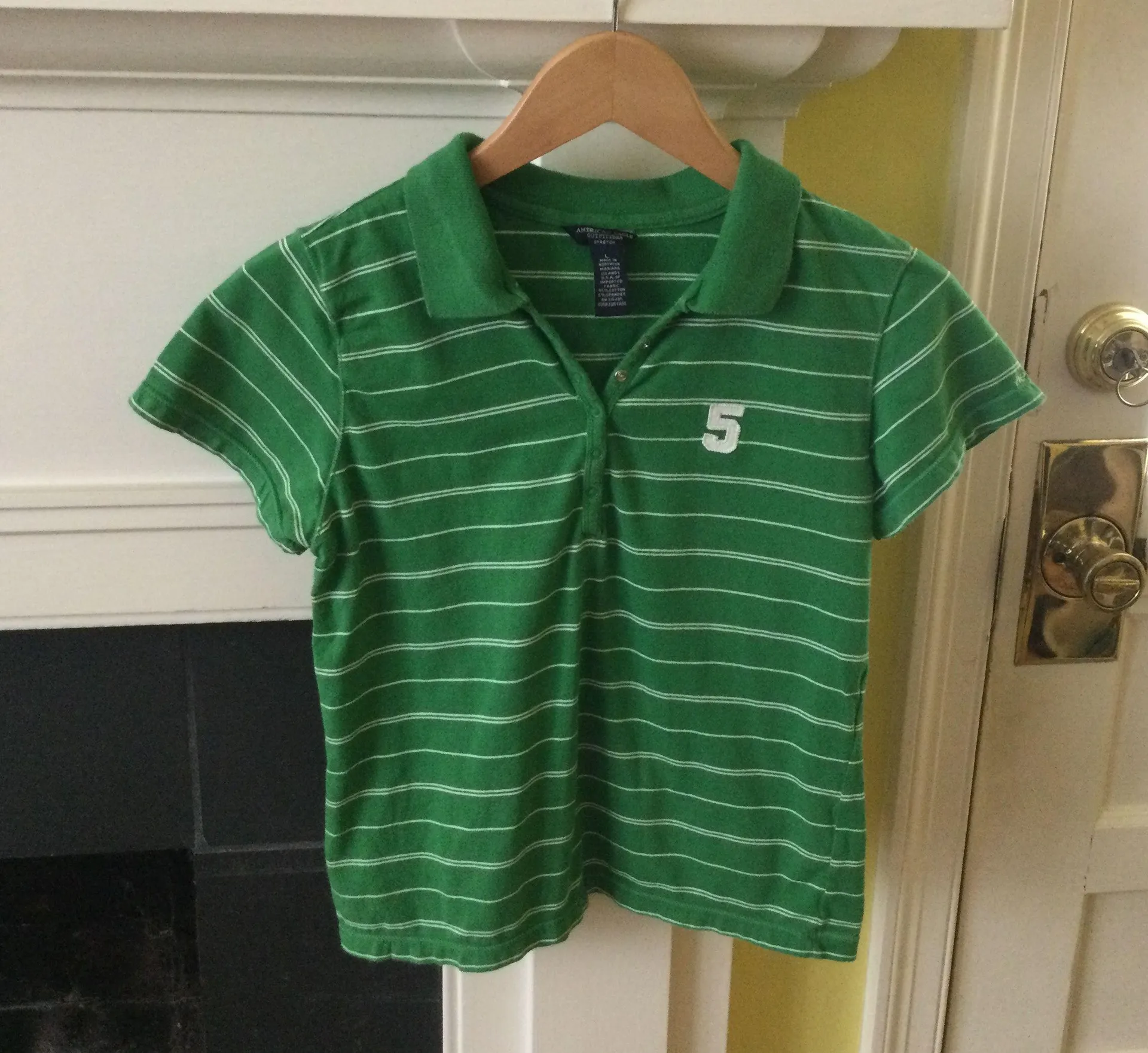 Vintage Striped Stretch Polo Short Sleeve Green - Sz Large - Image 2