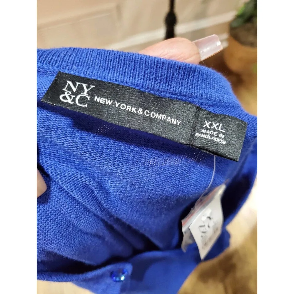 NY & Company Women's Blue Cotton Round Neck Long Sleeve Cardigan Sweater 2XL Size XXL - Image 9