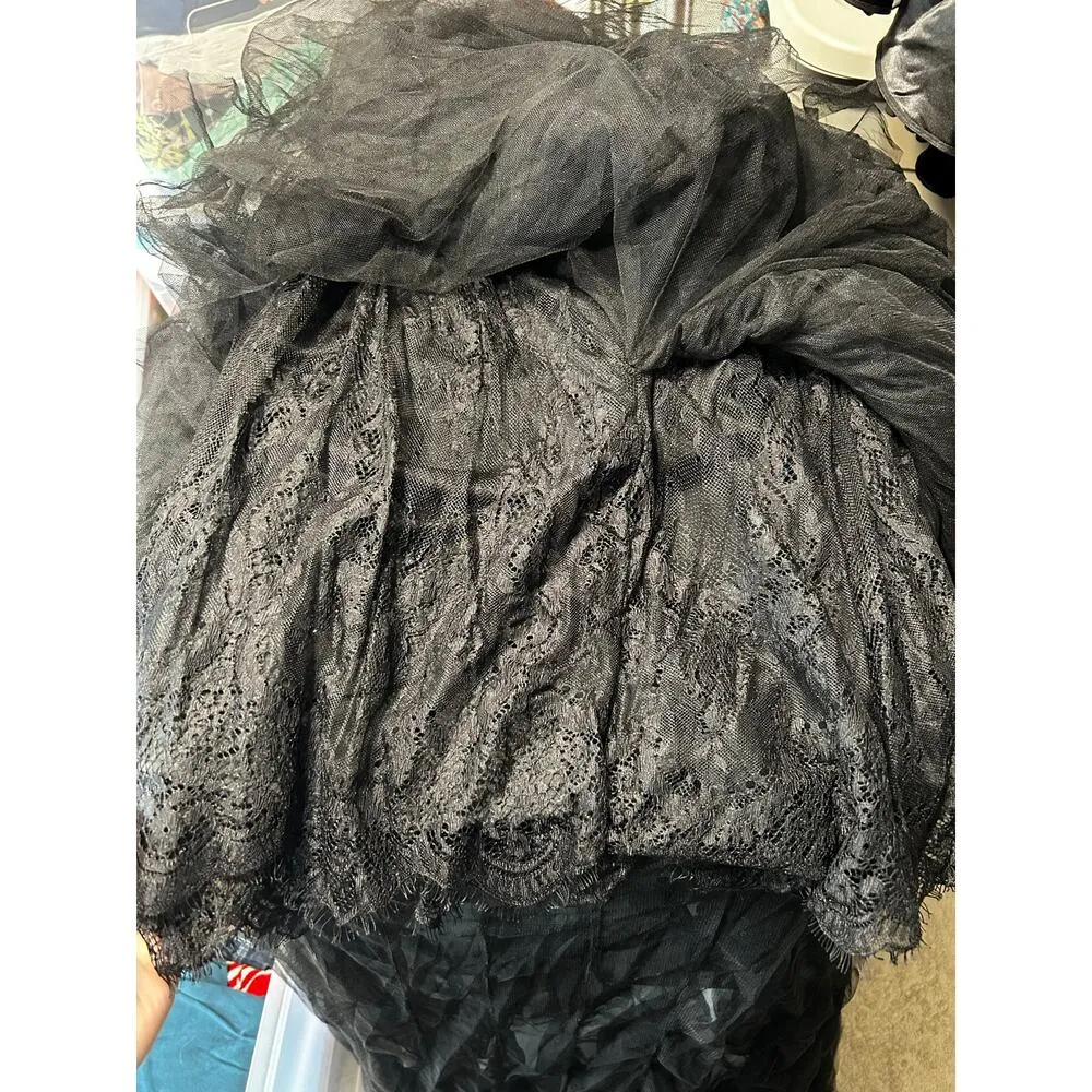 Faeriesty Black Sheer Sweetheart Corset Tiered Ruffle Slit Gown Size 4X - Image 9