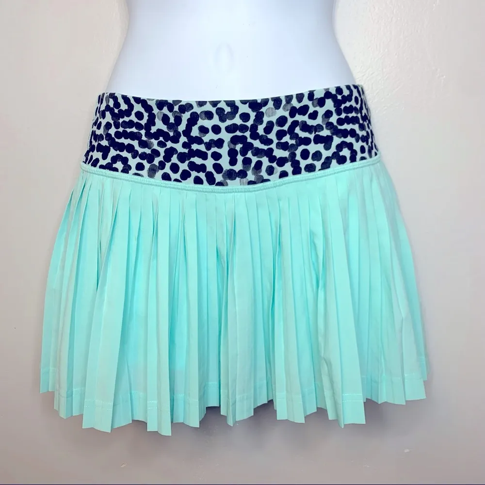 Pleat To Street II Teal Blue Spotted Skirt - Image 3