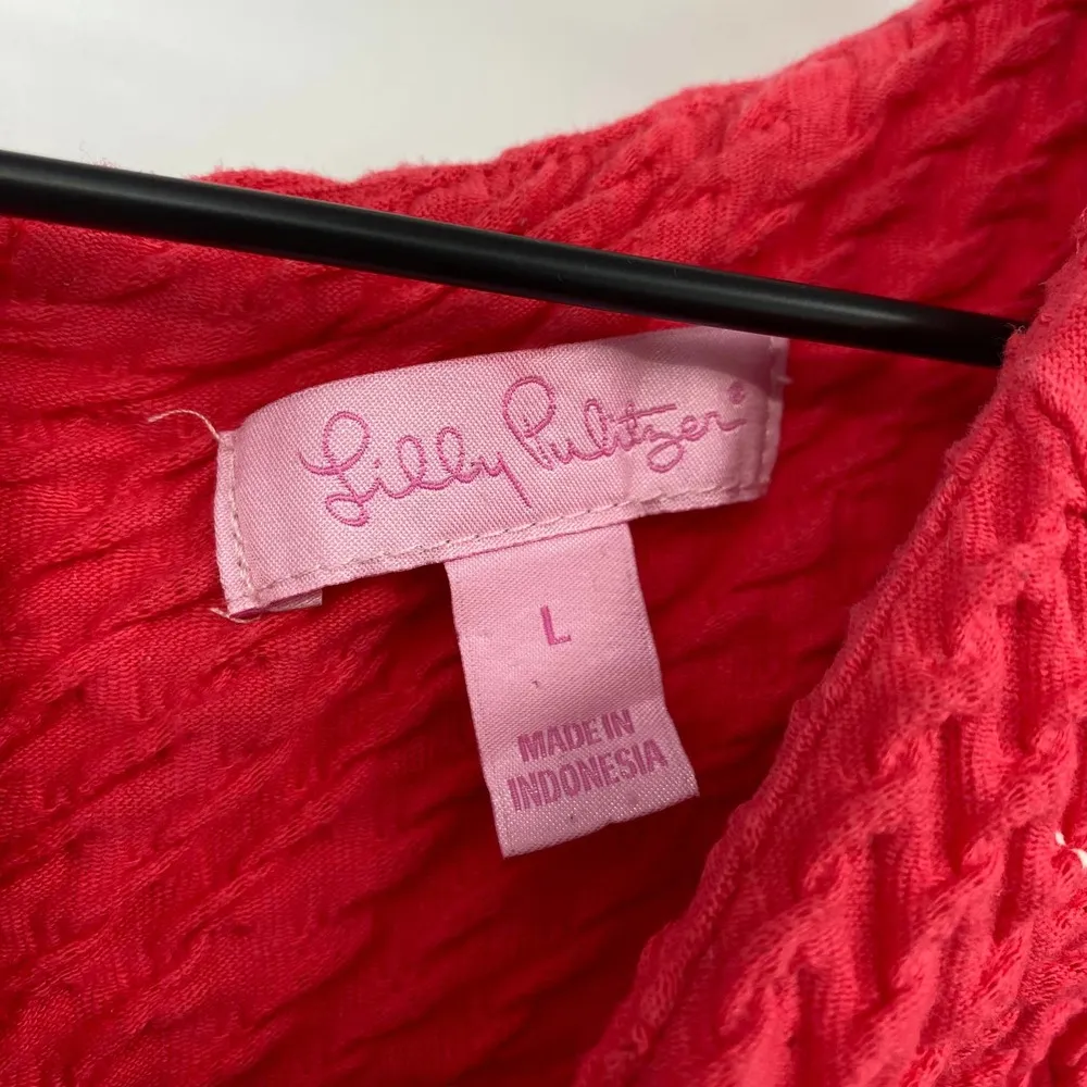 Lilly Pulitzer Coco Island Coral Pink Textured Knit Mini Dress Sheath Womens L - Image 5