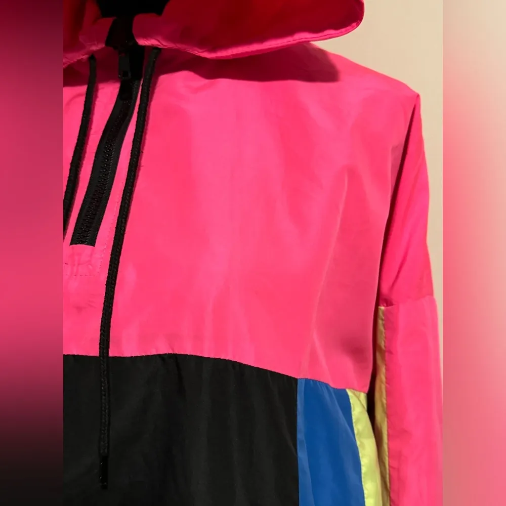 EUC Rue 21 Multicolor Neon Color Blocking Y2K Windbreaker 2 pockets size medium - Image 3