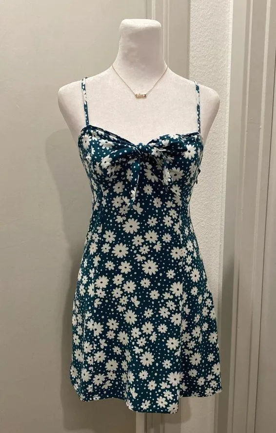 Teal Green & White Ditsy Floral Print Sleeveless Mini Dress - S - Image 14