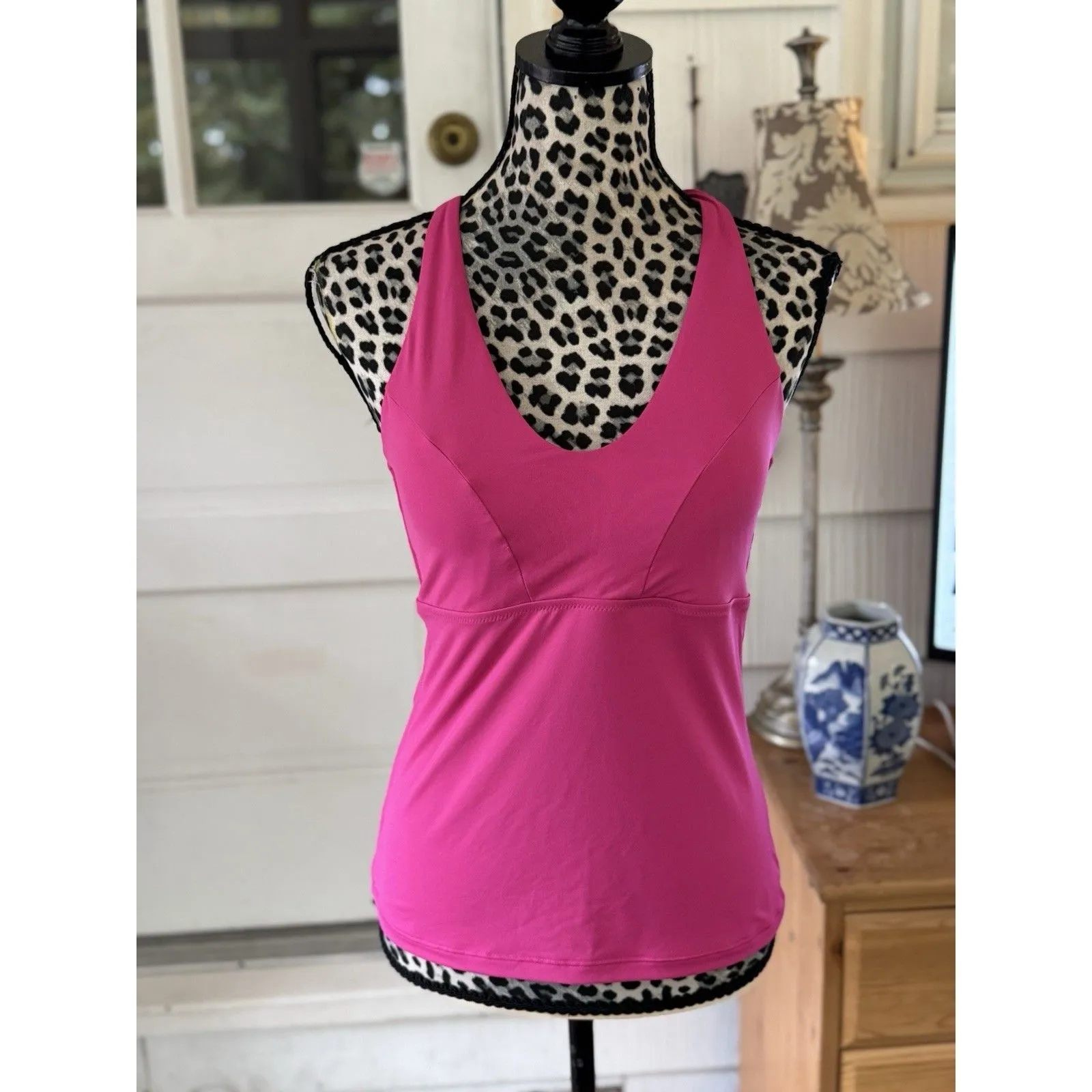 ATHLETA Size M medium Triangle Tankini Top A-C Cup salvia pink Tie Back Modest - Image 9