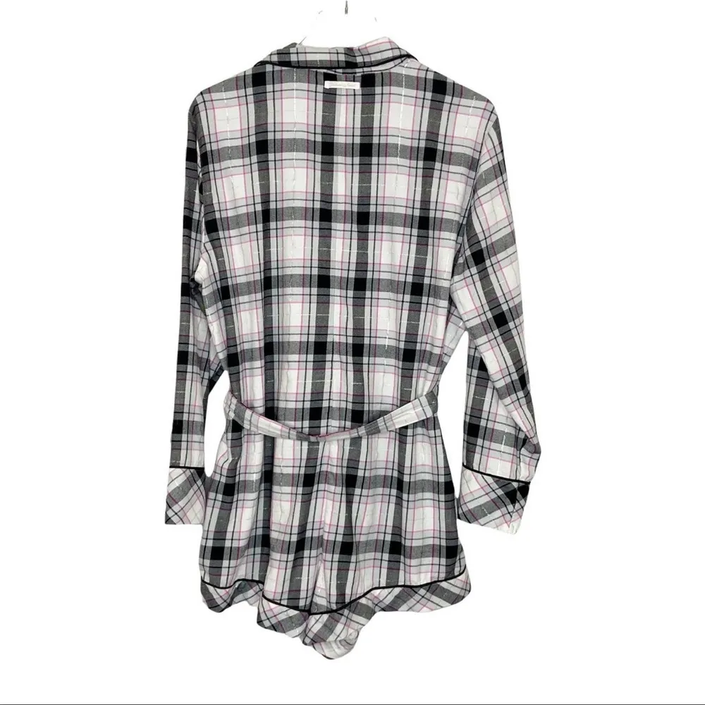 Victoria's Secret Gray Pink White And Silver Plaid Flannel Romper Size Large - Image 2