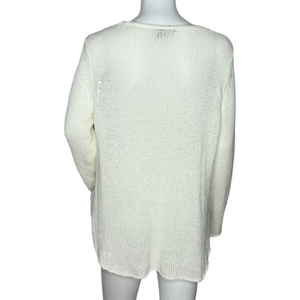 Wooden Ships Sweater Womens XSmall White Red Heart Open Knit‎ Scoop Neck Breezy - Image 4