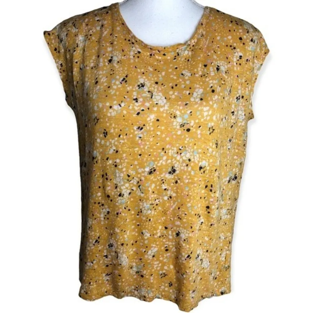 Rachel Zoe Scoop Neck Short Sleeve All Day Print Linen Top - Image 91