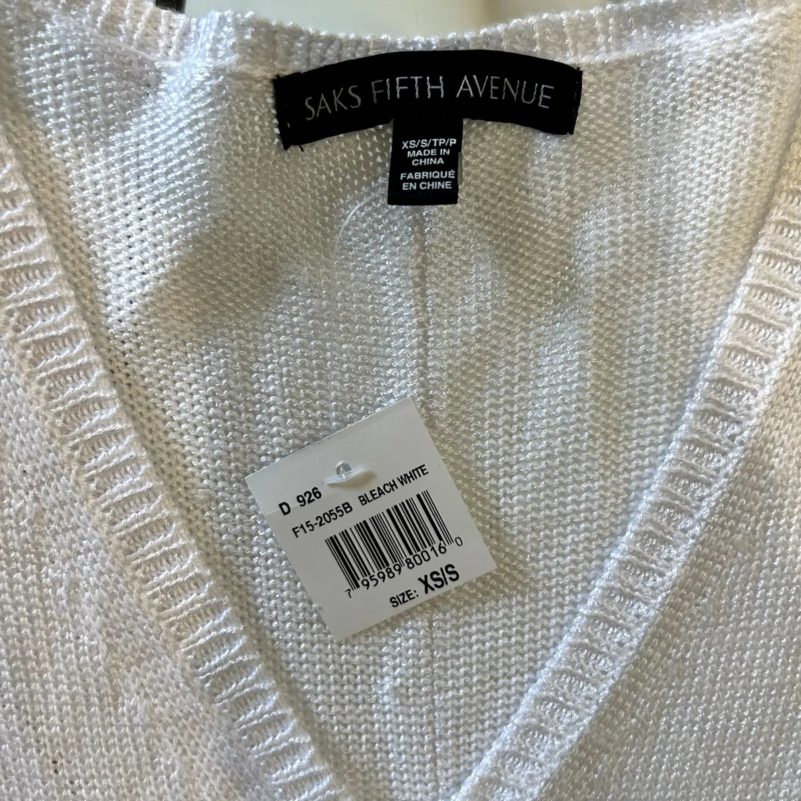 New SAKS FIFTH AVE White Crochet‎ Fringed Sweater Poncho Boho Oversized Top XS - Image 9