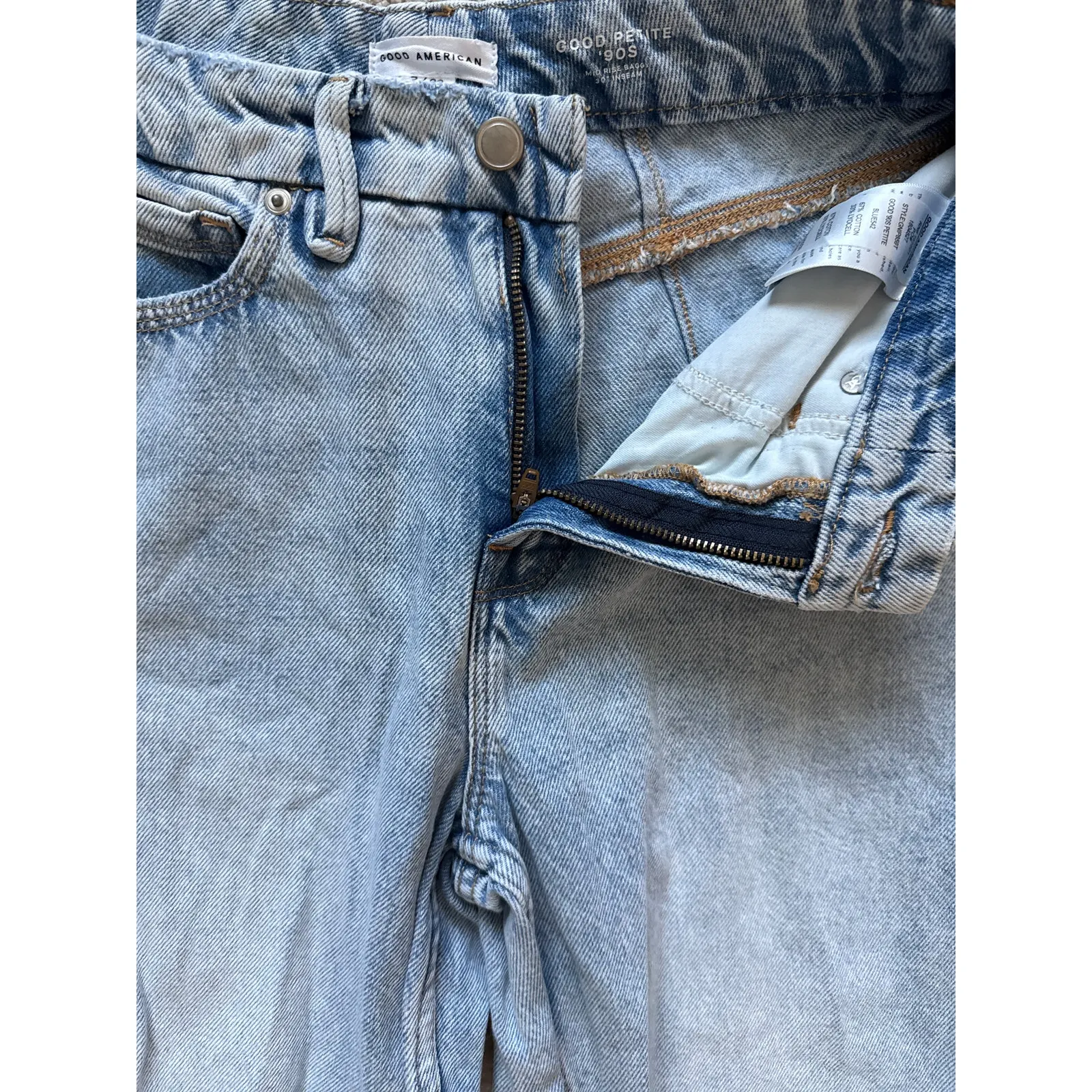 Good American Good Petite ‘90’s Mid-Rise Baggy Jeans Blue542 Size 26 - Image 6