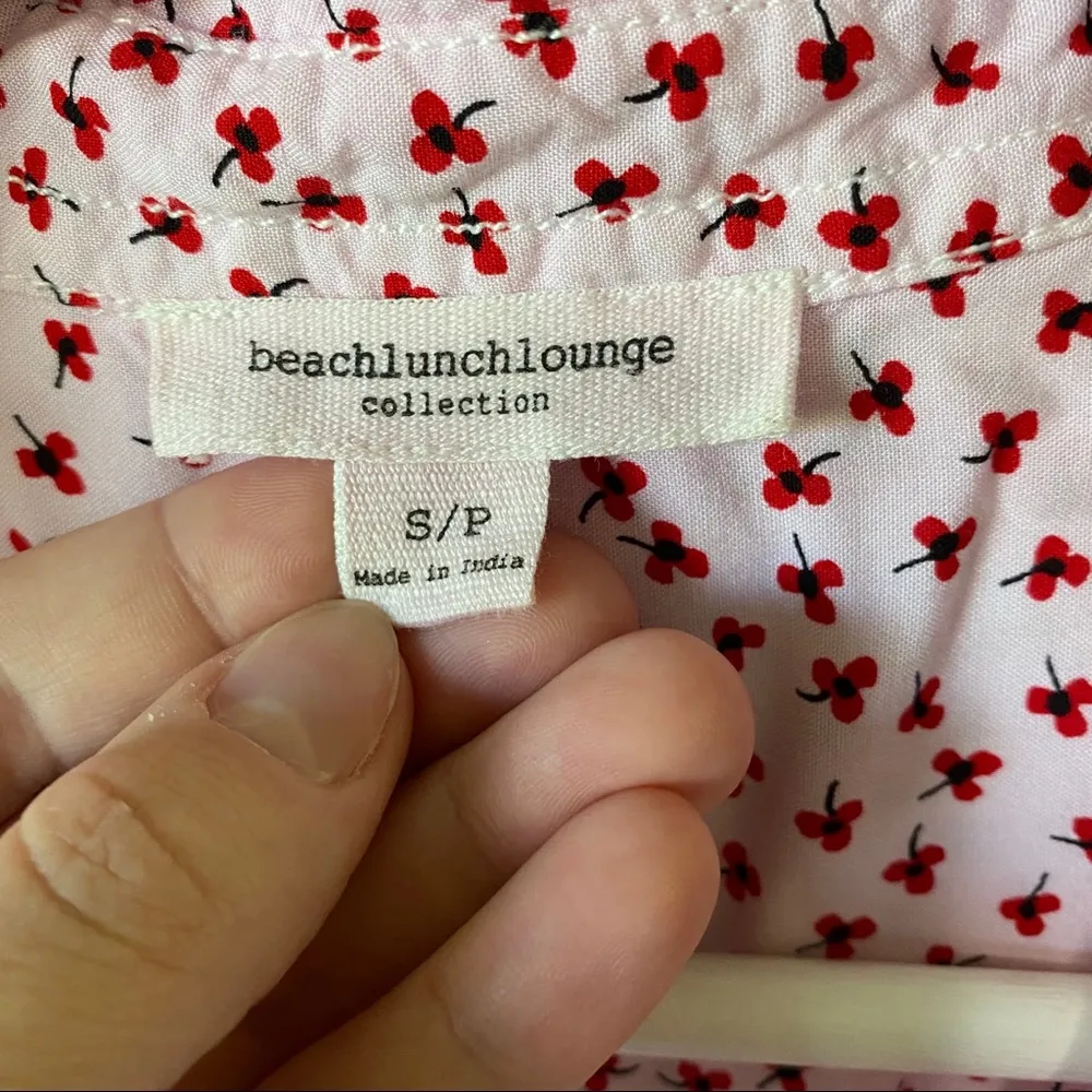 beachlunchlounge Button Down Poppy Shirt Red Sz Small - Image 4