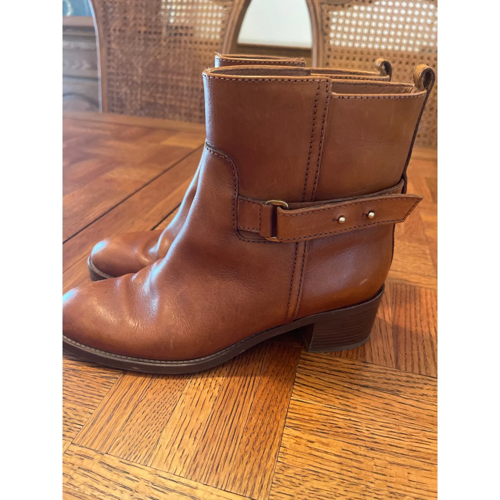 J Crew Parker Leather Moto Ankle Boots Booties Cognac size 8 - Image 5
