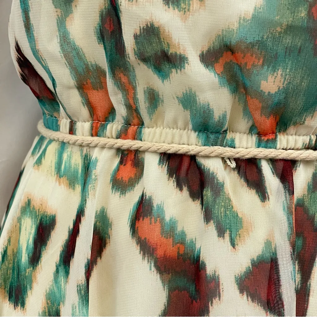 Love Reign XL Teal Brown High Low Hanker Chief Sun Dress Abstract Print Flare - Image 4