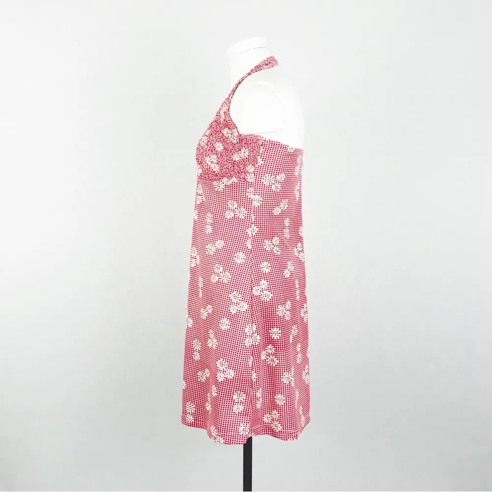 Vintage Smocked Gingham Halter Dress | Size M Red Size M - Image 5