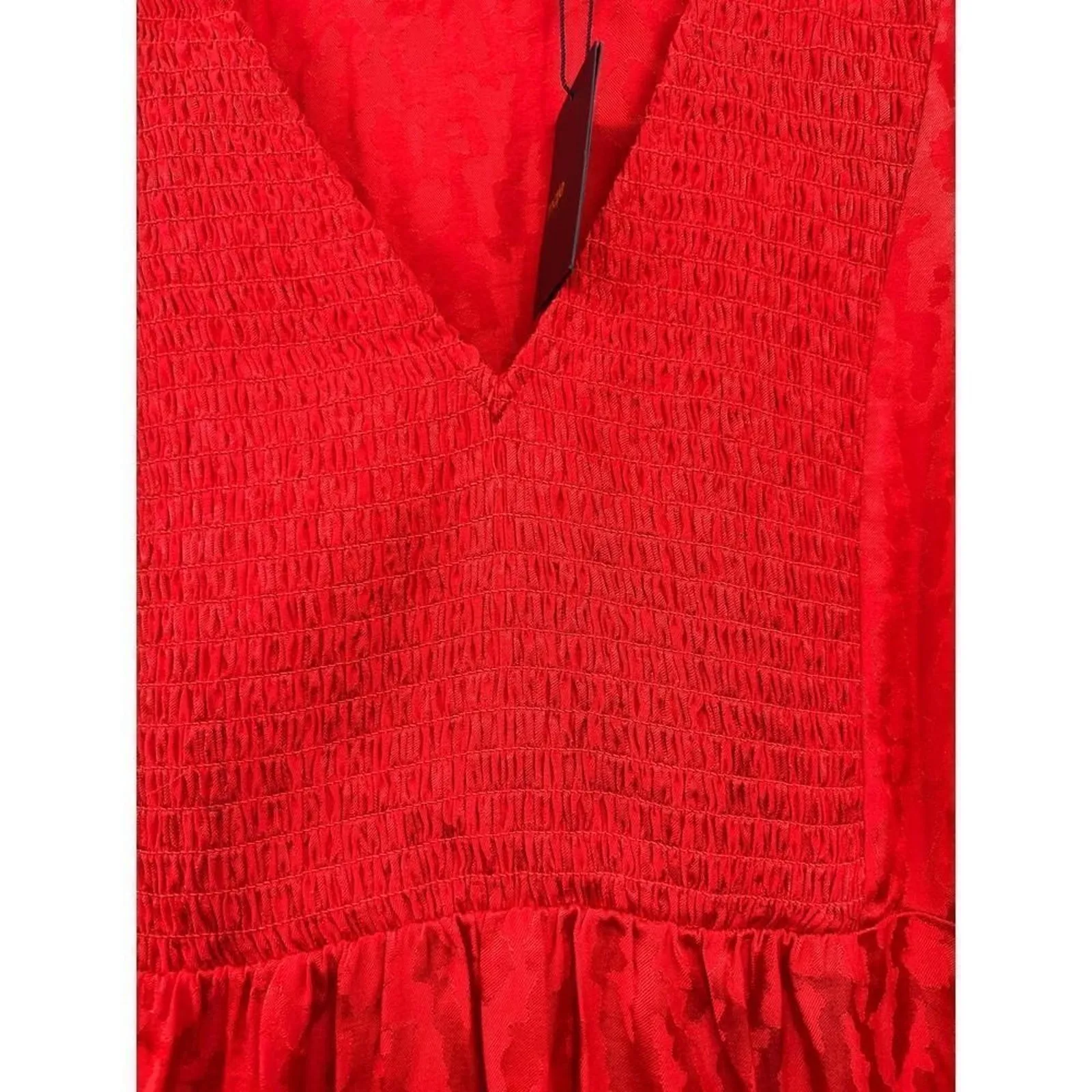 Maje Rimine Dress Womens Satin‎ Jacquard Red Long Sleeve VNeck Pullover Size S 1 - Image 6