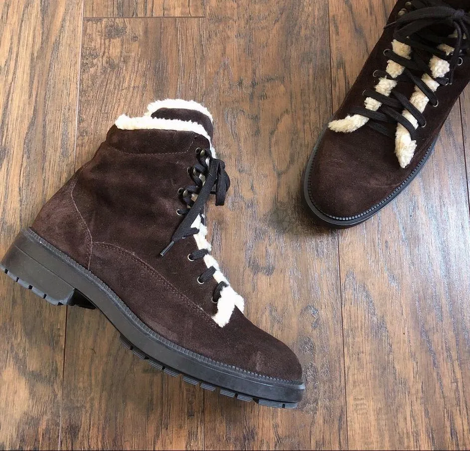 Aquatalia • Lynne waterproof suede bootie faux fur trim ankle boot lace up - Image 8