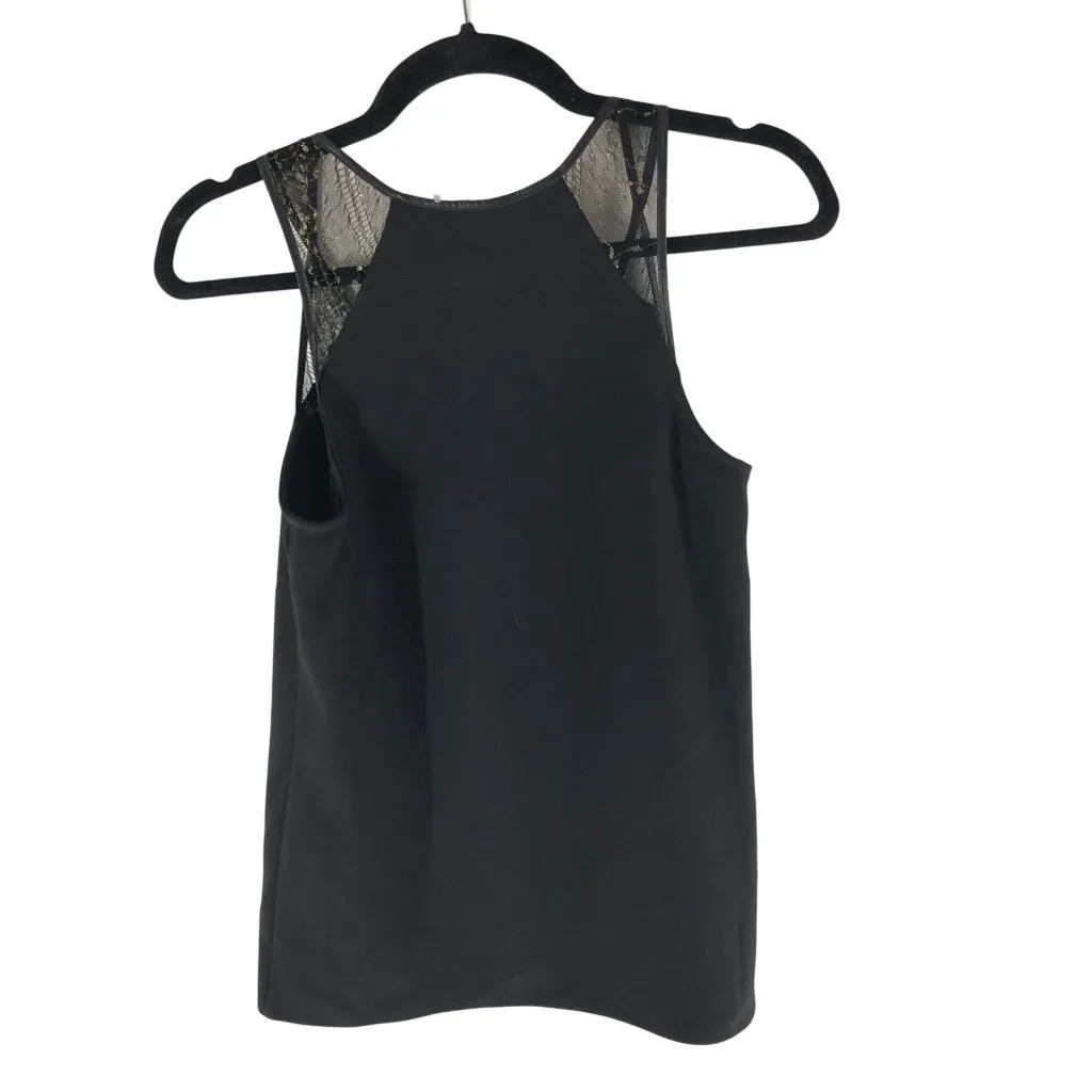 Cooper & Ella Black Sleeveless Top With Sheer Lace Detail Faux Leather Trim XS - Image 3