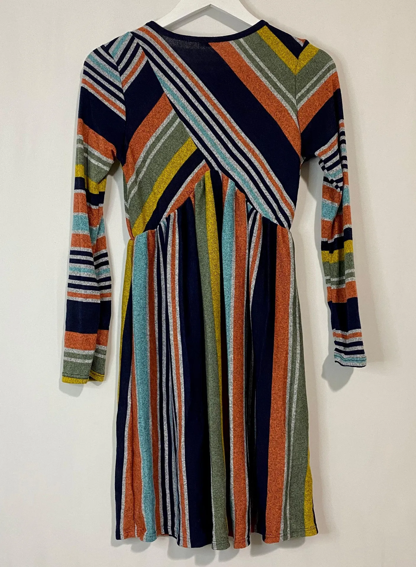 Egs Women’s Long Sleeve Knit Crewneck Midi Dress Mustard & Navy Stripe Size Sm - Image 8