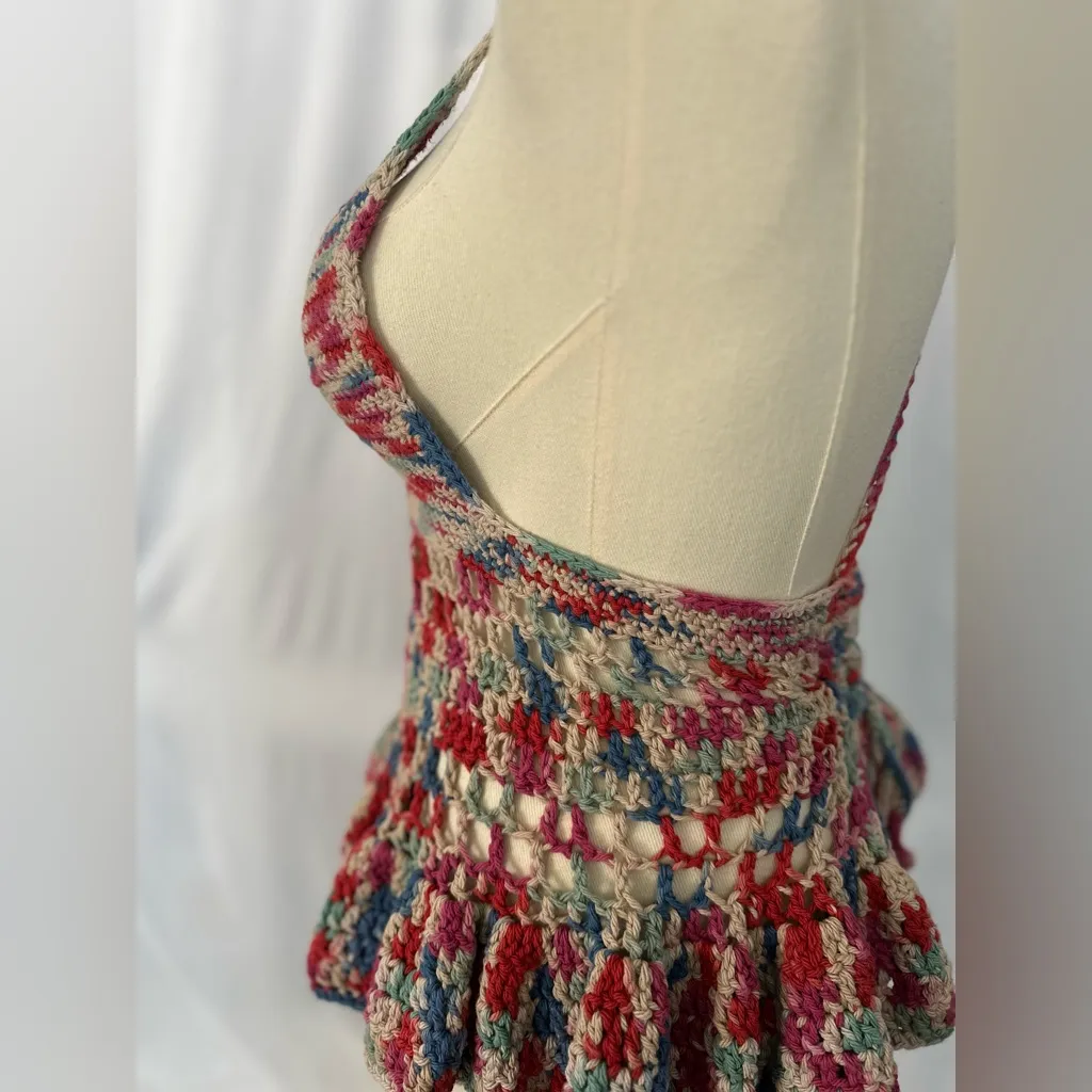 Handmade Crochet Halter Top Boho Cutout Peplum Multicolor (1071) - Image 11
