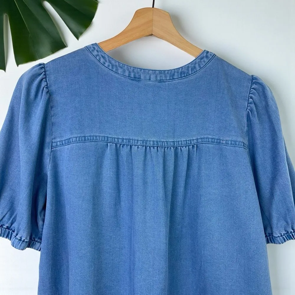 🆕 LOFT Chambray Puff-Sleeve Henley Top - Image 6