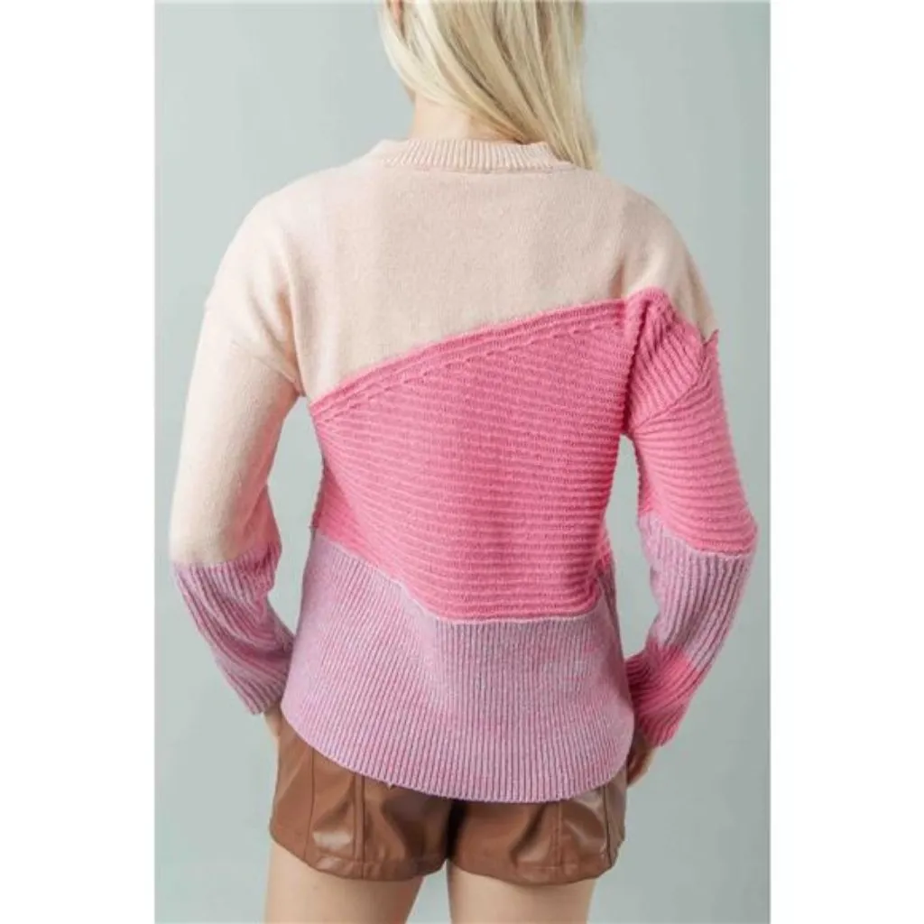 VERY J Color Block Long Sleeve Sweater - Image 2