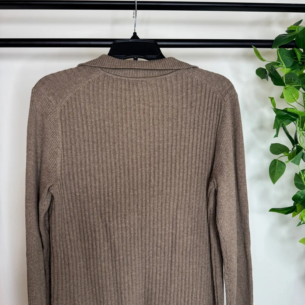 Alex Mill Loretta Merino Wool Blend Ribbed Tunic Longline Sweater size L Large Brown - Image 6