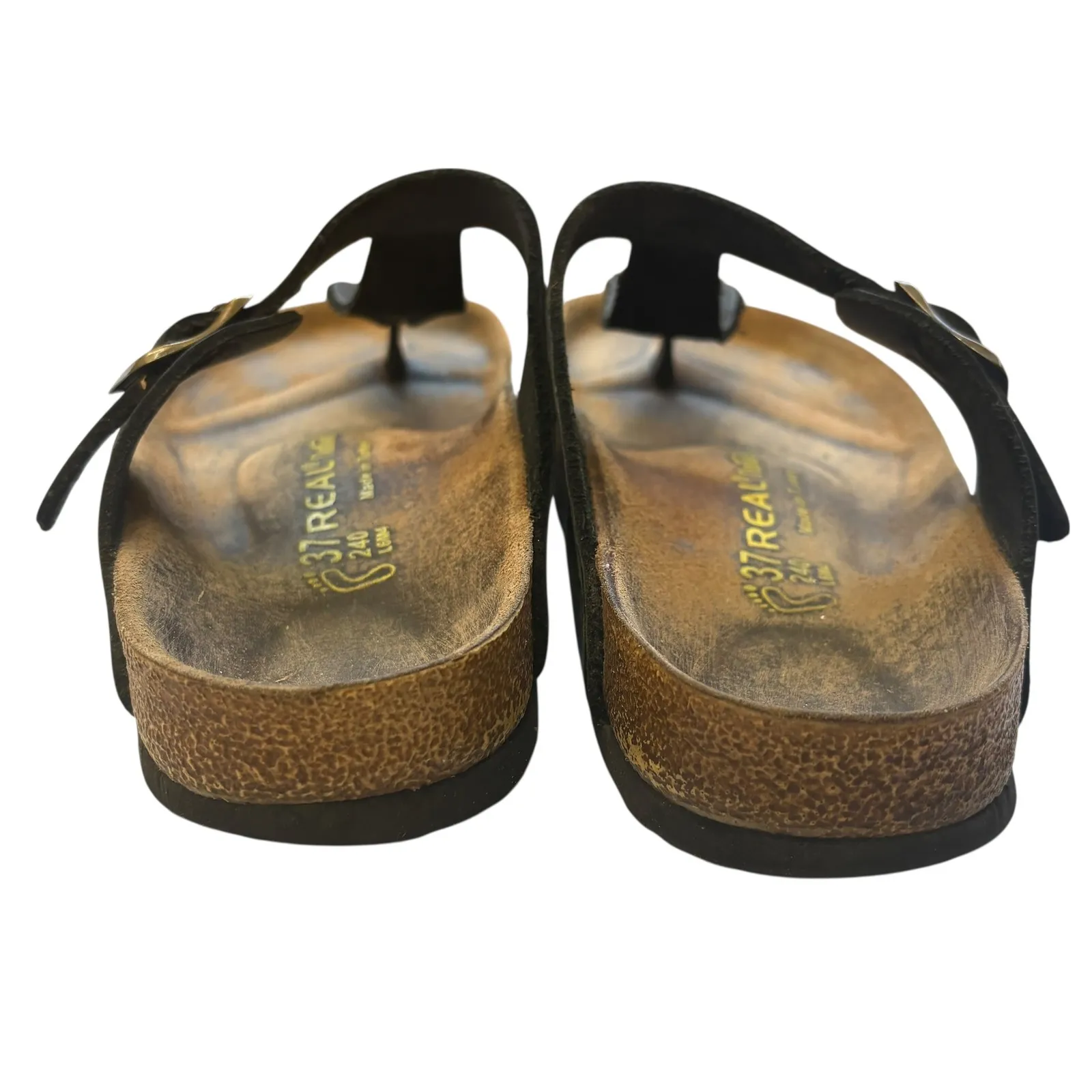 Real Natura Women's Leather Thong Sandals Adjustable Buckle‎ Black Retro L6 M4 Size 6 - Image 3