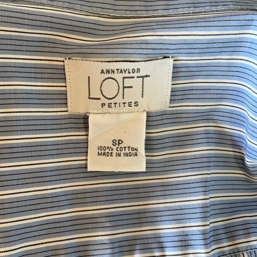 ANN TAYLOR LOFT Blue Striped Button-Down Shirt - Image 7