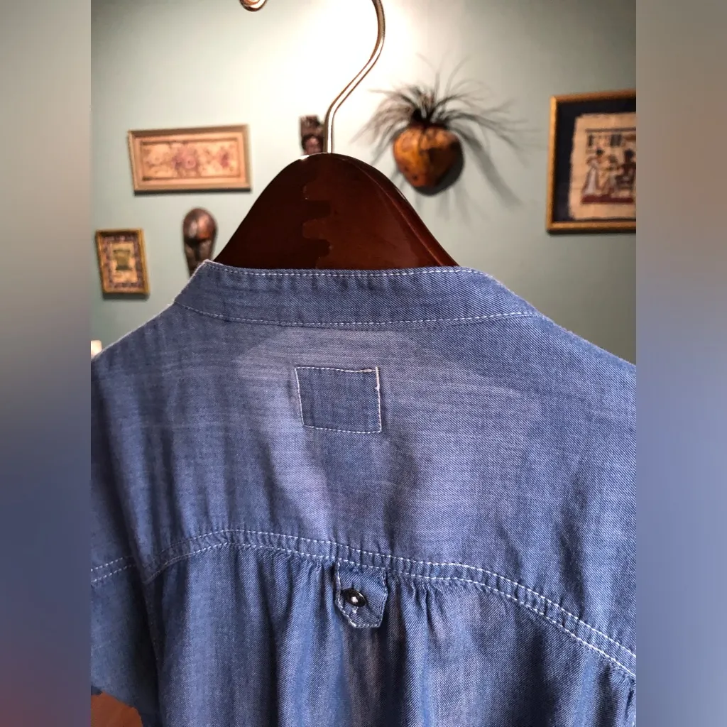 Prototype Authentic Lightweight Denim Chambray Top w/Cinched Tie Waist Blue Size L - Image 6