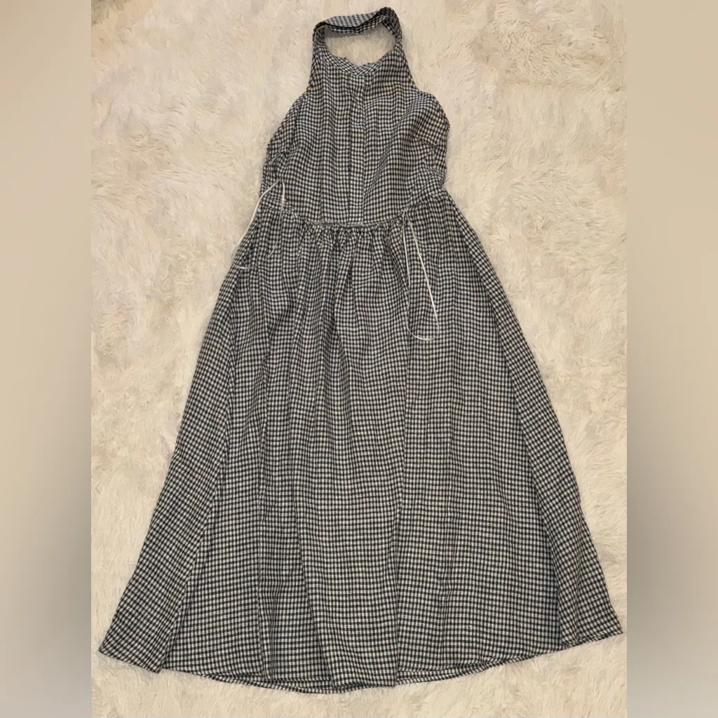 NEW Reformation Tace Halter Blue White Gingham Linen Midi Dress Slat Navy 12 - Image 8