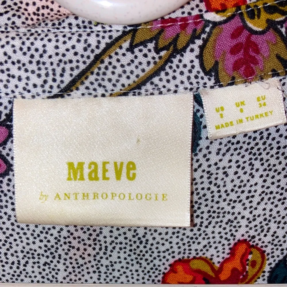 Maeve Anthropologie Bohemian Multicolor Floral Button Down Blouse Size 2 (XS) - Image 3