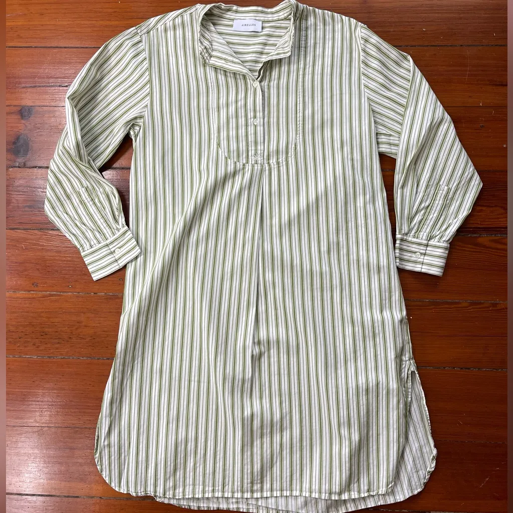 Airelles Striped Cotton Popover Dress – Minimalist Prairie Style ~ Medium💛🍄 Green - Image 9