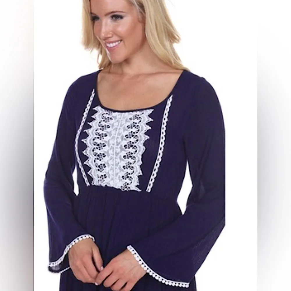 White Mark Navy Blue Anama Mini Dress with White Lace Trim Milkmaid Pin Up Girl Size M - Image 4