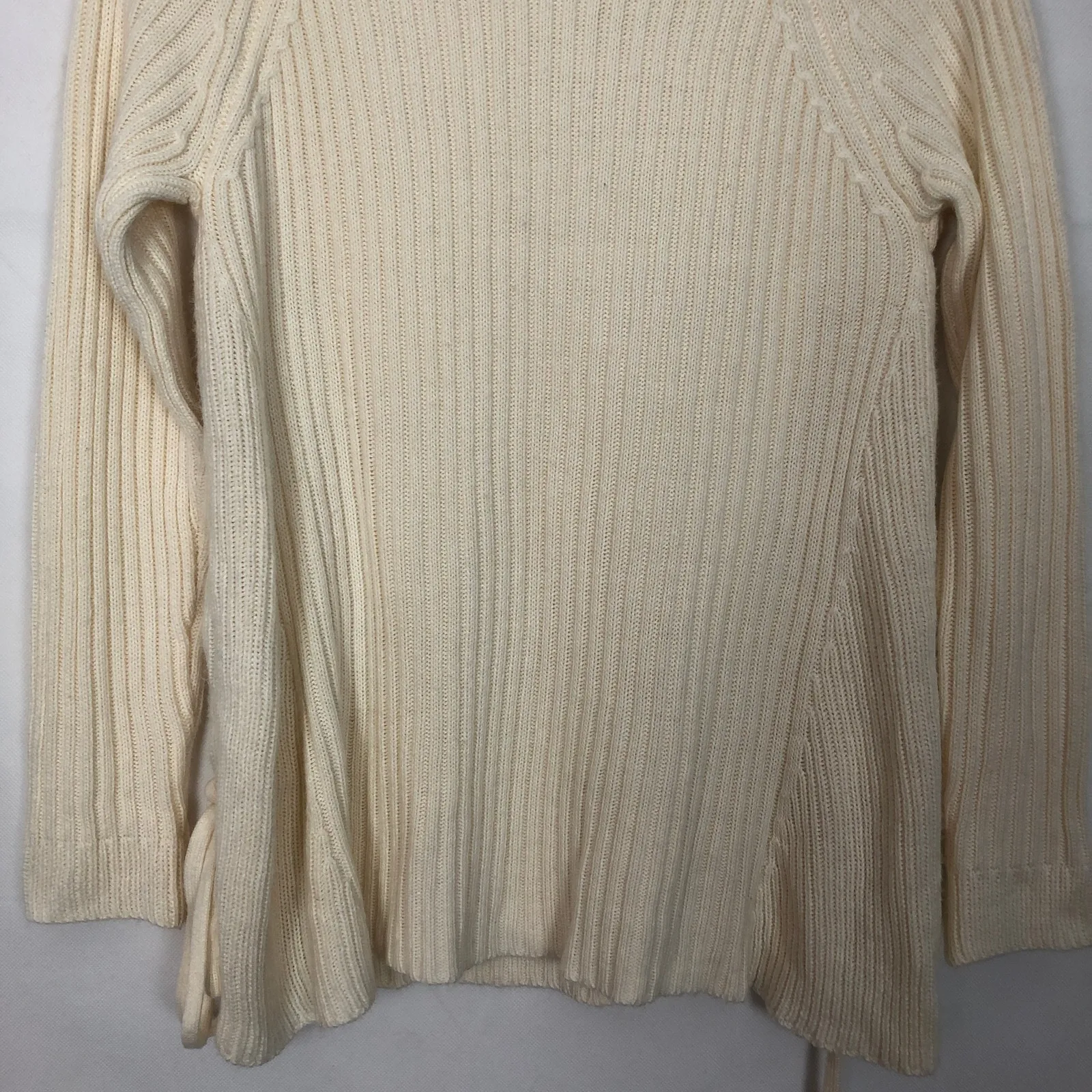 Just Fab Turtleneck Lace Up Cream Pullover Sweater Size S - Image 8