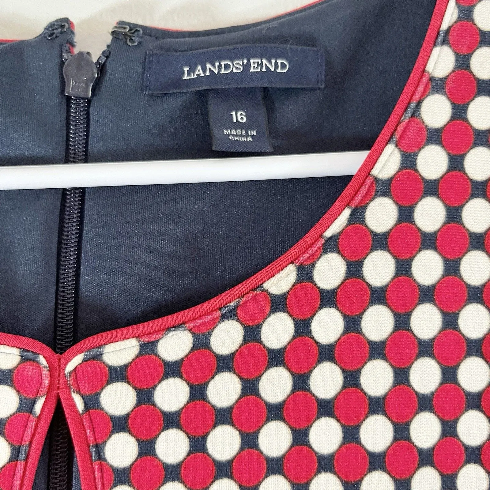 Lands End Dress Womens Sz 16 Red Ponte Polka Dot Sheath Sleeveless Stretch - Image 7
