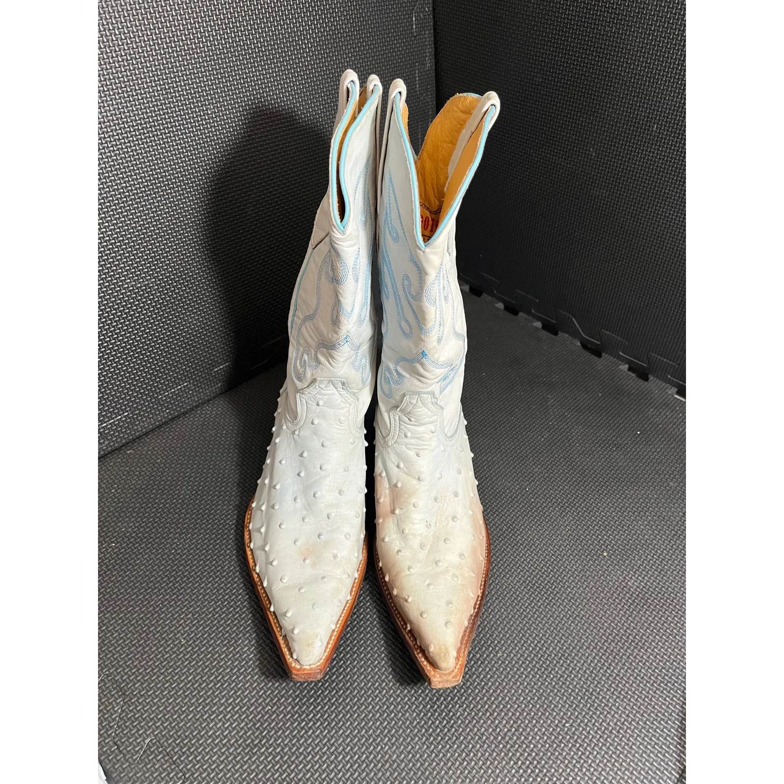 Los Altos Ostrich Cowboy Boots Light Blue Western‎ Womens Size 9.5 Rodeo Leather - Image 3