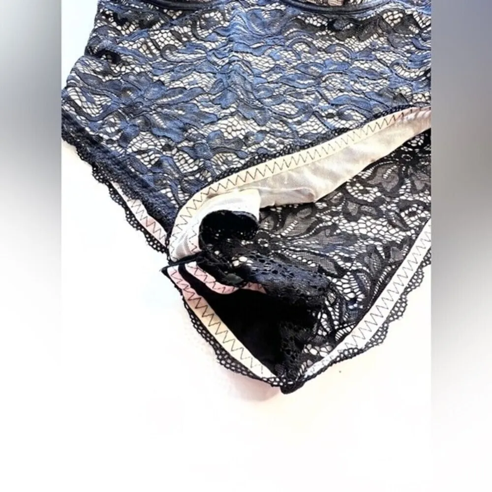 Sheer mesh sleeves floral lace spaghetti eyelash lace body suit. - Image 6