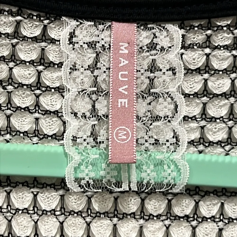 MAUVE M knit waterfall sweater open front black/white check shawl collar EUC Size M - Image 4