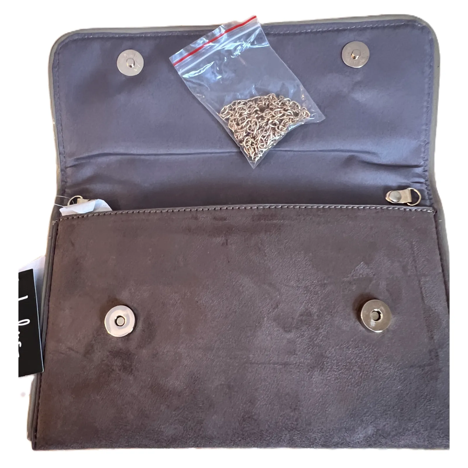 Lulus Purse Clutch Crossbody Brown Faux Suede Foldover Removable Chain Strap NWT - Image 4