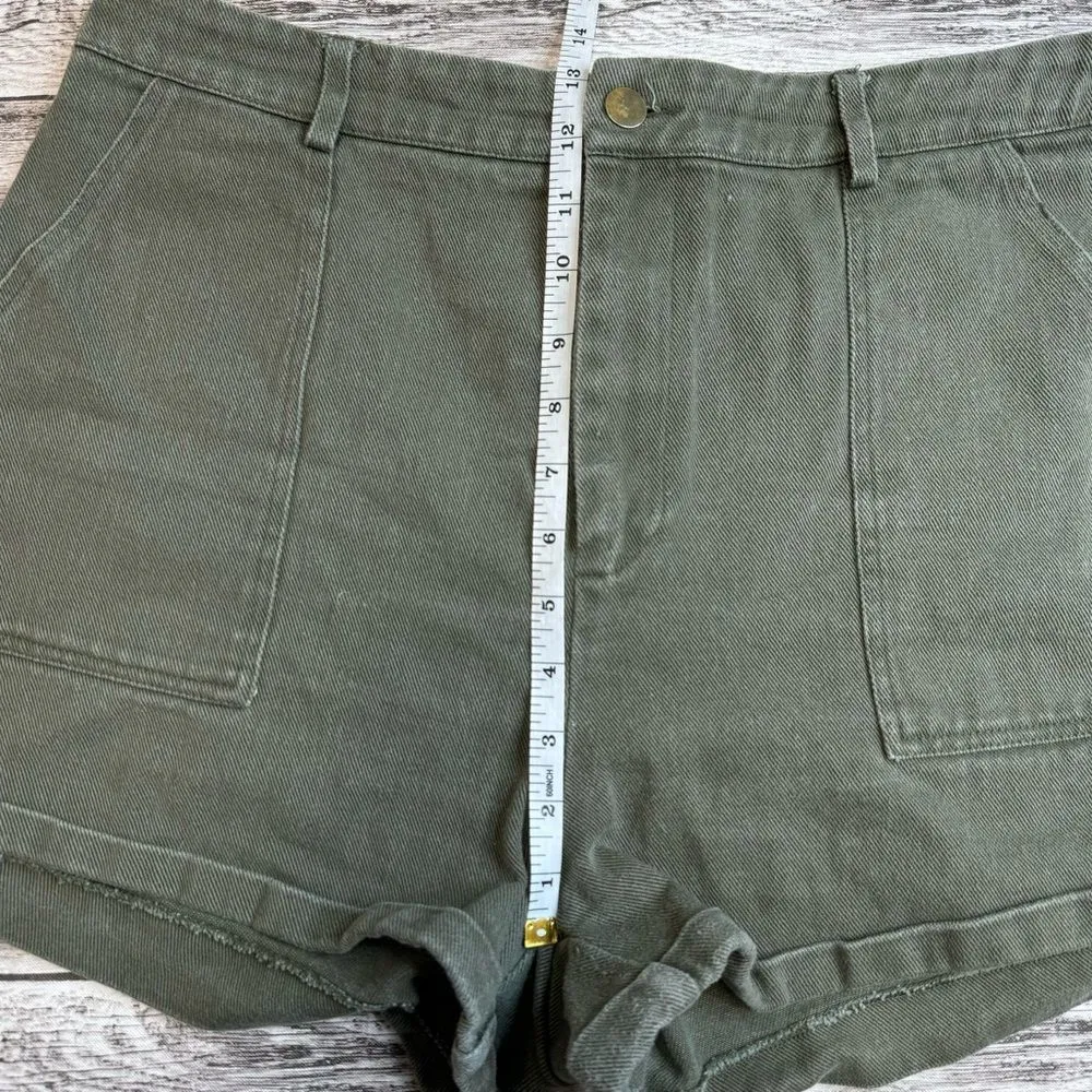Shein Women's Cuffed Jean Shorts Olive Green Denim 12 XL Extra Large High Rise - Image 9