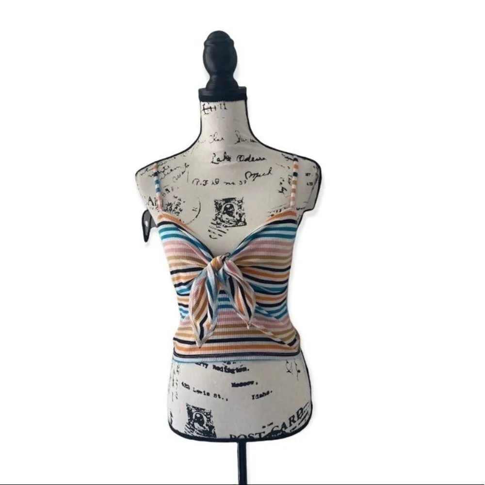 Arizona Jean Company Multicolor Striped Knot Front Cropped Tank - Size S - Image 4