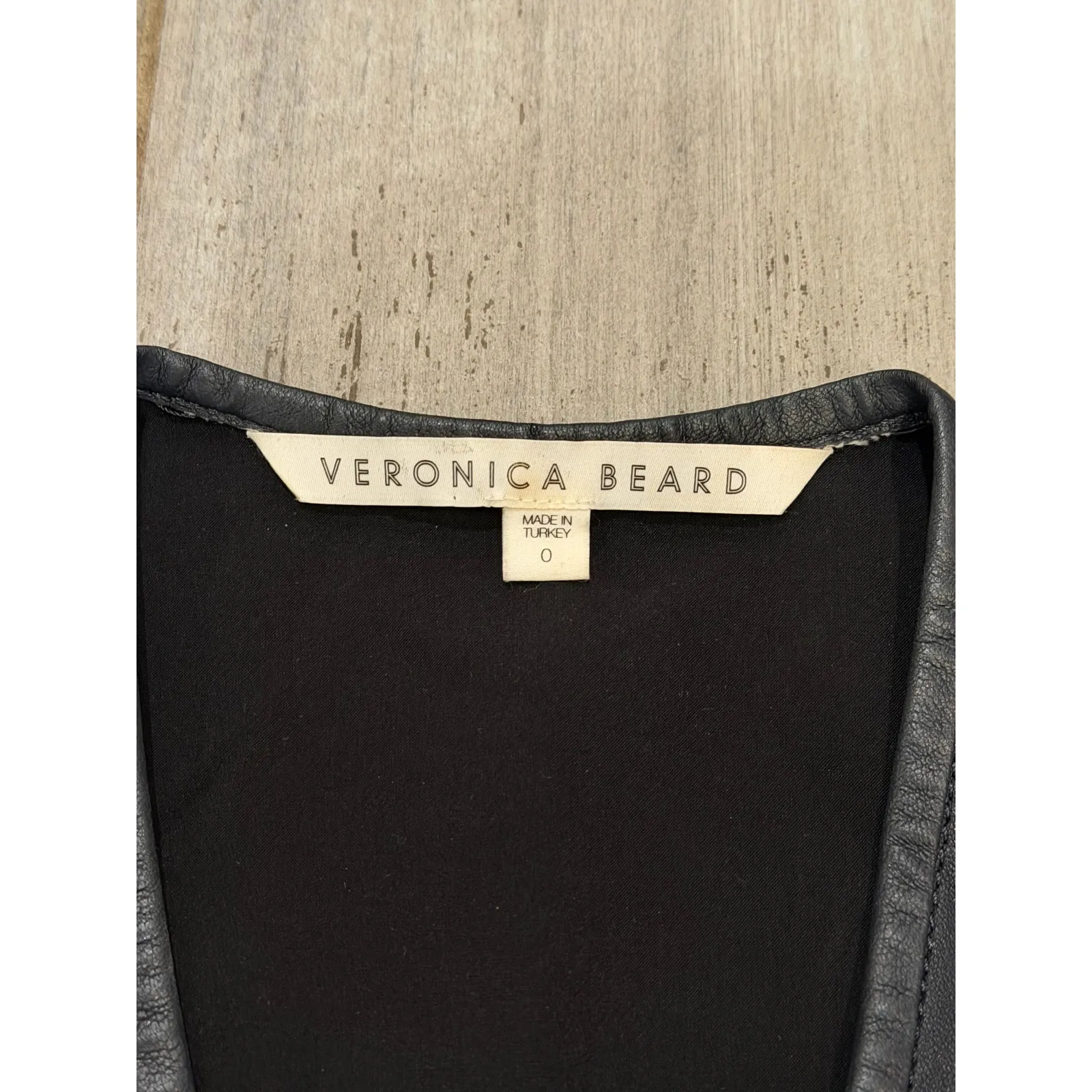 Veronica Beard Midnight Peplum Top 0 Black 100% Lamb Leather Zip Front Designer - Image 6