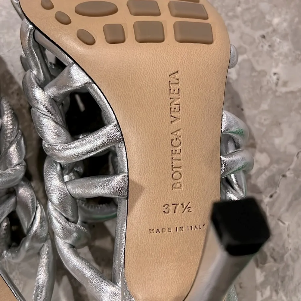 Bottega Veneta Stretch High Heel Slide Sandals in Silver Size 37.5 NEW+2DustBags - Image 10