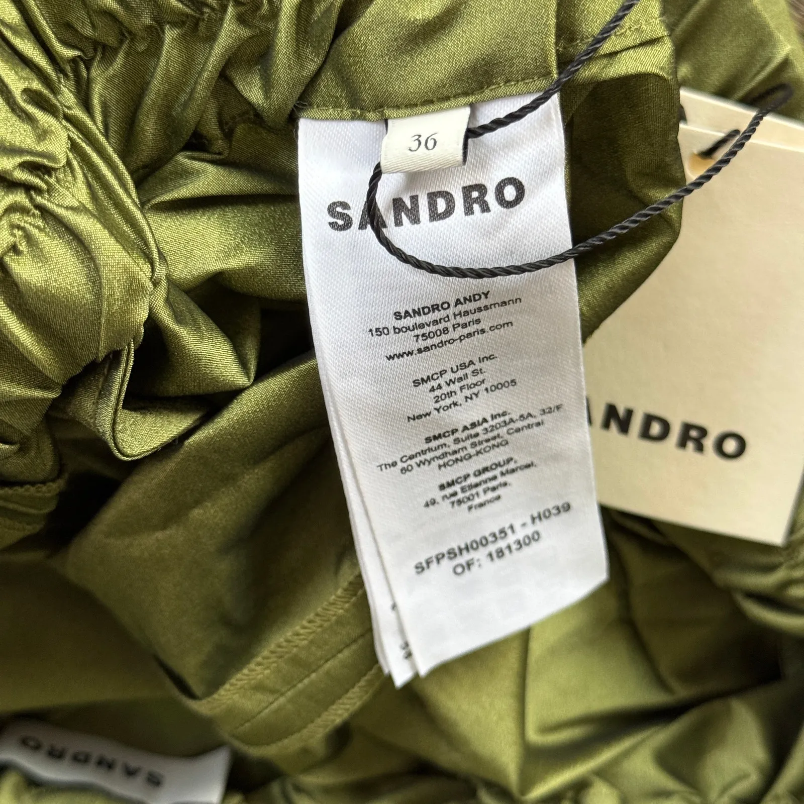 Sandro Paris Egypte Satin Drawstring Shorts Kaki Green Limited Edition NWT - Image 8