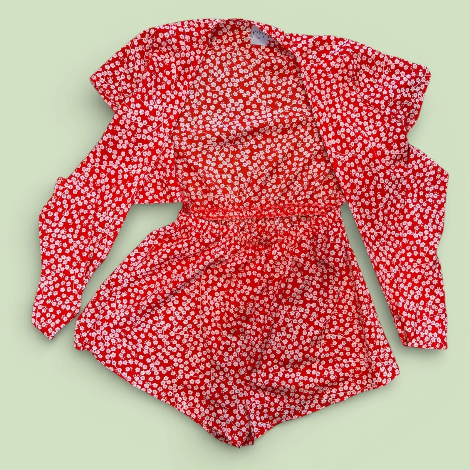 Princess Polly Floral Tie Front Romper Open Shorts - Red White - Image 3