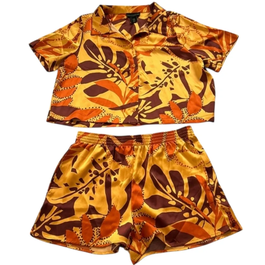 House Of Harlow 1960 Orange/Brown Patterned Lounge Short Set Orange Size M - Image 4