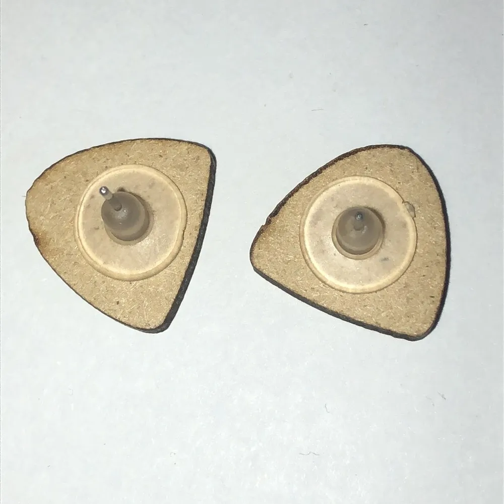 Wooden Retro Boho Triangle Stud Earrings Brown - Image 2