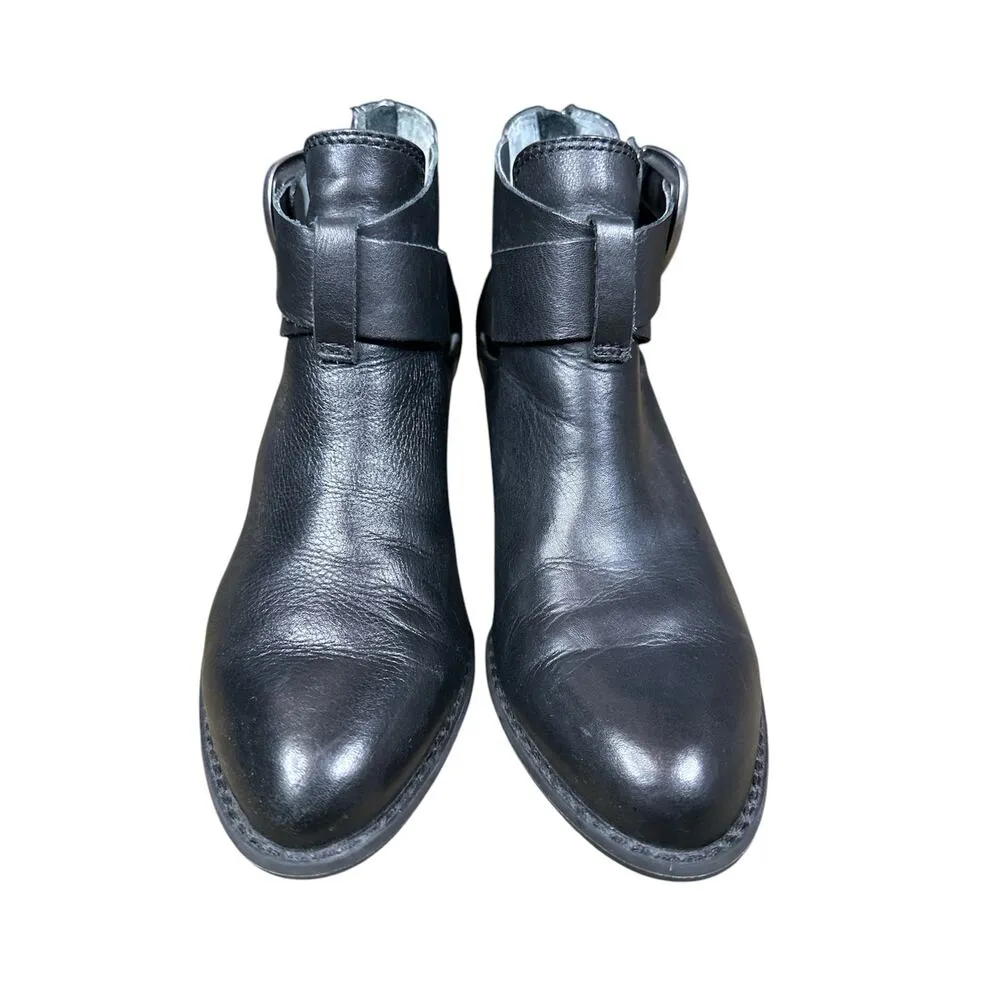 Vionic ‘Rory Smooth’ Black Comfort Zip Up Buckle Leather Heeled Booties Size 6 - Image 4