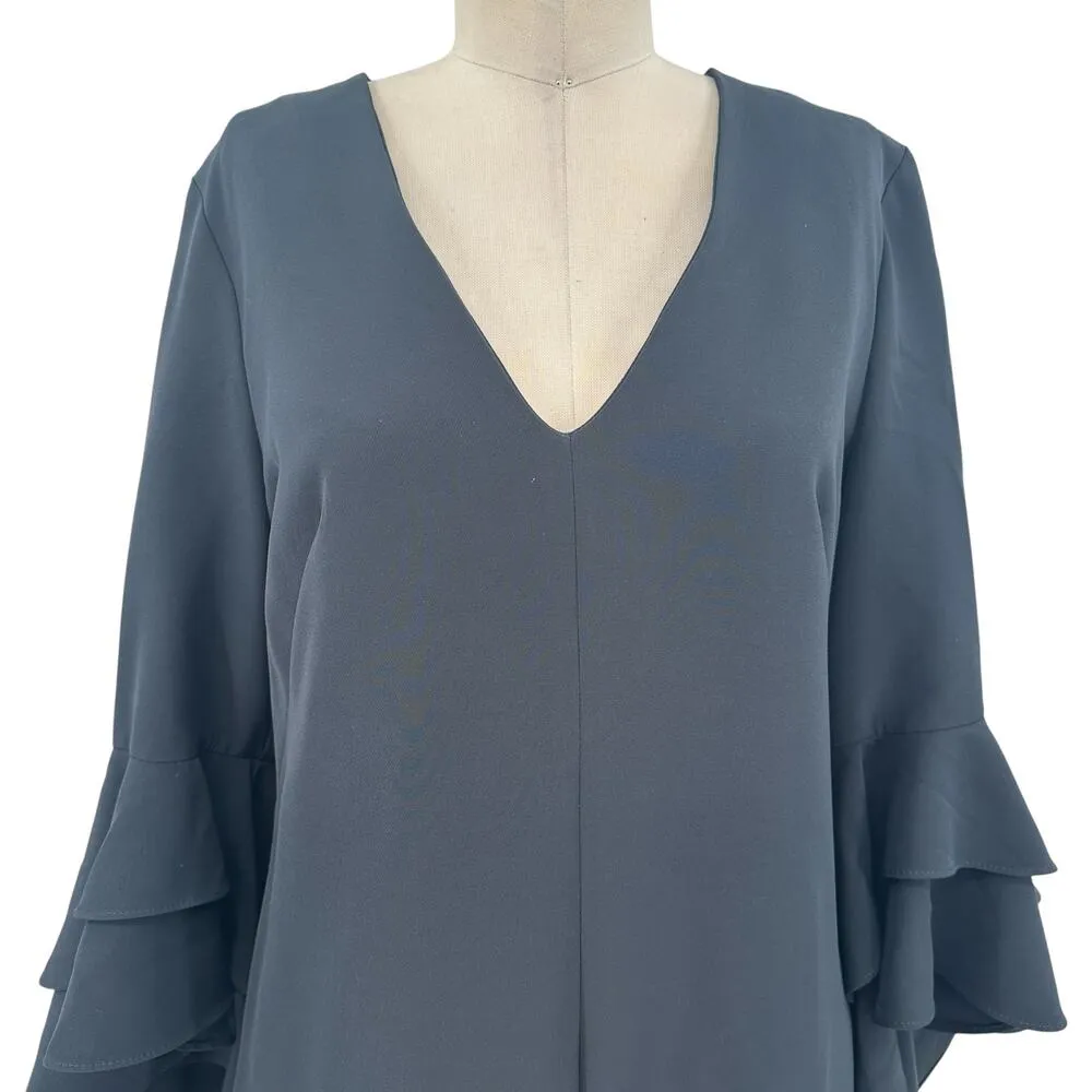Milly Nicole Dress Mini‎ Sheath 3/4 Length Bell Sleeves V-Neckline Blue Size 8 - Image 2