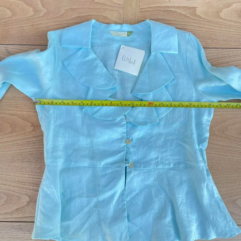 Vtg Chalet Women S Blue 100% Linen Two Piece Set Button Up Skirt Midi Resortwear - Image 5