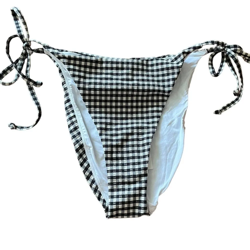 NWT Andie Swim Black Gingham Plaid The String Bikini Tie Swim Bottom XL - Image 3